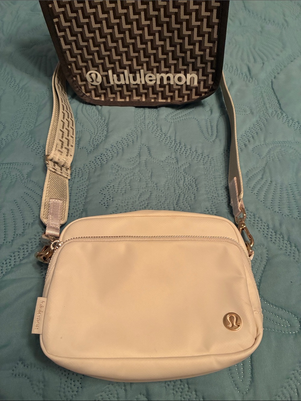 lululemon athletica Cream Crossbody with Gold Logo